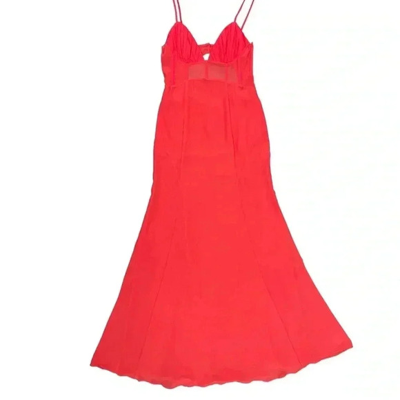 ASOS Designs Corset Dress Red Size 6 Maxi Sheer Panel Bodice Formal Sexy Cut Out - Picture 1 of 16